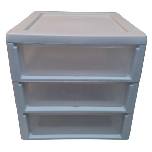 Small Sterilite Clear White Plastic Stackable Desk Organizing Cube 3-Drawer Unit - Picture 3 of 7